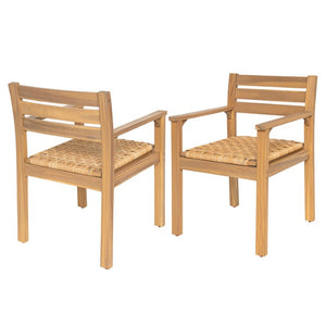 English Elm Set of 2 Solid Acacia Outdoor Armchairs with Hand-Woven Seats for Patio Dining N778P342916L