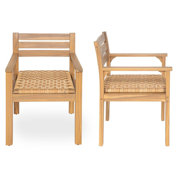 English Elm Set of 2 Solid Acacia Outdoor Armchairs with Hand-Woven Seats for Patio Dining N778P342916L