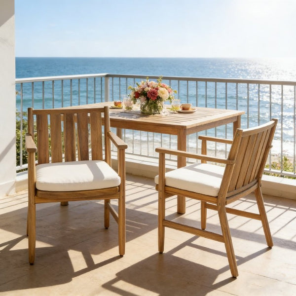 English Elm 2-Piece Outdoor Solid Acacia Wood Slatted Dining Chairs with Removable Cushions N778P342926N