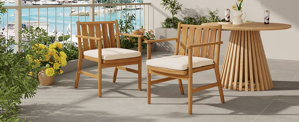 English Elm 2-Piece Outdoor Solid Acacia Wood Slatted Dining Chairs with Removable Cushions N778P342926N
