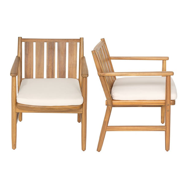 English Elm 2-Piece Outdoor Solid Acacia Wood Slatted Dining Chairs with Removable Cushions N778P342926N
