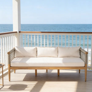 English Elm Outdoor Acacia Wood Three Seat Sofa with Handwoven Rope Arms for Patio Lounging N778P343426L