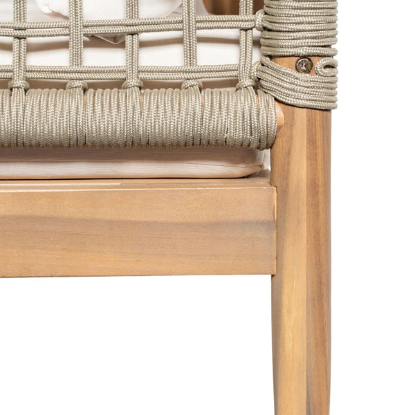 English Elm Outdoor Acacia Wood Three Seat Sofa with Handwoven Rope Arms for Patio Lounging N778P343426L