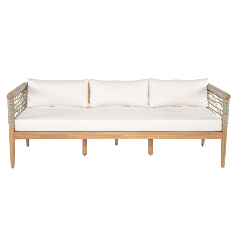 English Elm Outdoor Acacia Wood Three Seat Sofa with Handwoven Rope Arms for Patio Lounging N778P343426L