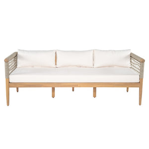 English Elm Outdoor Acacia Wood Three Seat Sofa with Handwoven Rope Arms for Patio Lounging N778P343426L