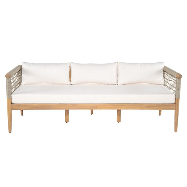 English Elm Outdoor Acacia Wood Three Seat Sofa with Handwoven Rope Arms for Patio Lounging N778P343426L