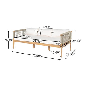 English Elm Outdoor Acacia Wood Three Seat Sofa with Handwoven Rope Arms for Patio Lounging N778P343426L