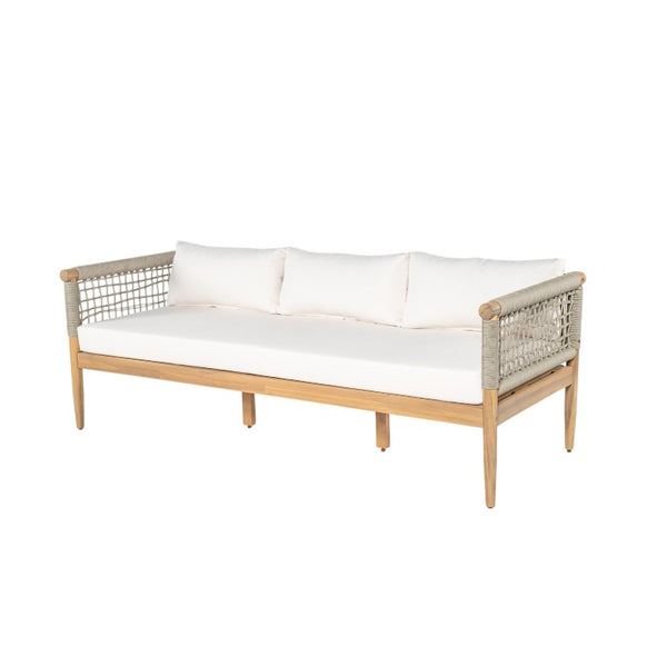 English Elm Outdoor Acacia Wood Three Seat Sofa with Handwoven Rope Arms for Patio Lounging N778P343426L