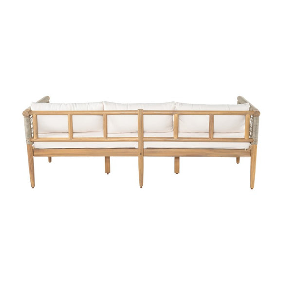 English Elm Outdoor Acacia Wood Three Seat Sofa with Handwoven Rope Arms for Patio Lounging N778P343426L