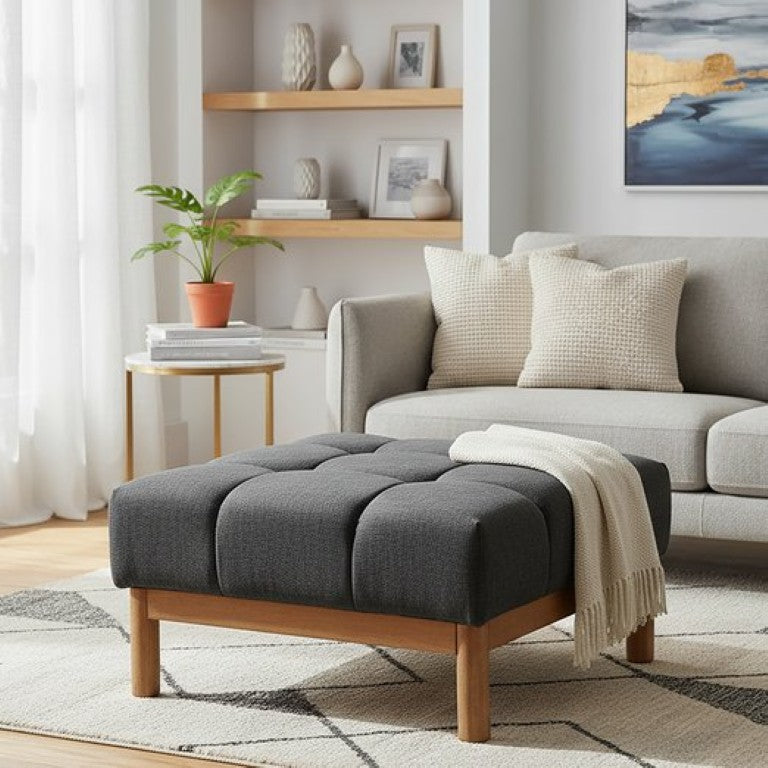 English Elm Modern Biscuit Tufted Square Ottoman Plush Foam Seat for Living Room or Den N778P346284G
