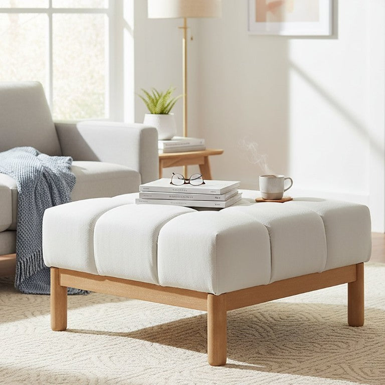English Elm Modern Square Tufted Ottoman Plush Foam Seat Living Room Footrest Accent Piece N778P346284I