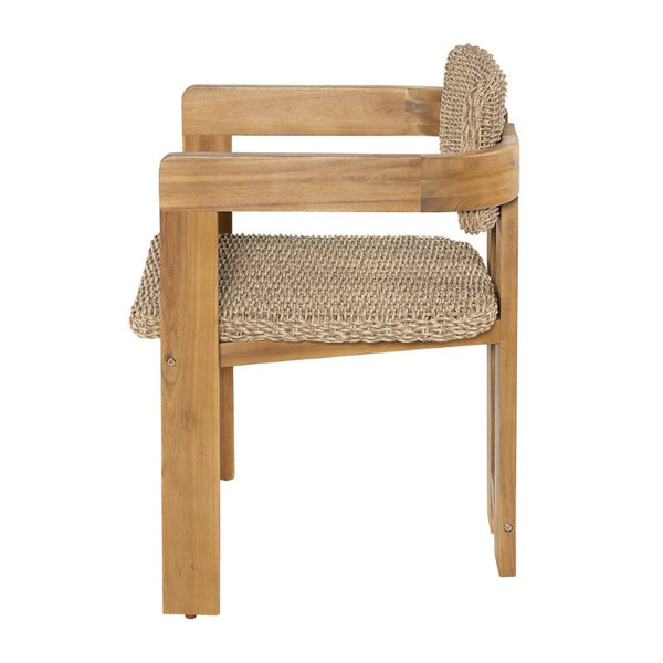 English Elm Outdoor Rattan Dining Arm Chairs with Cushions Set of 2 Acacia Aluminum Patio Light Brown, Teak 20.87 L x 22.05 W x 29.92 H N778P348862T