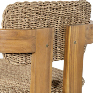 English Elm Outdoor Rattan Dining Arm Chairs with Cushions Set of 2 Acacia Aluminum Patio Light Brown, Teak 20.87 L x 22.05 W x 29.92 H N778P348862T