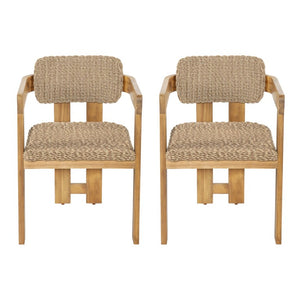 English Elm Outdoor Rattan Dining Arm Chairs with Cushions Set of 2 Acacia Aluminum Patio Light Brown, Teak 20.87 L x 22.05 W x 29.92 H N778P348862T