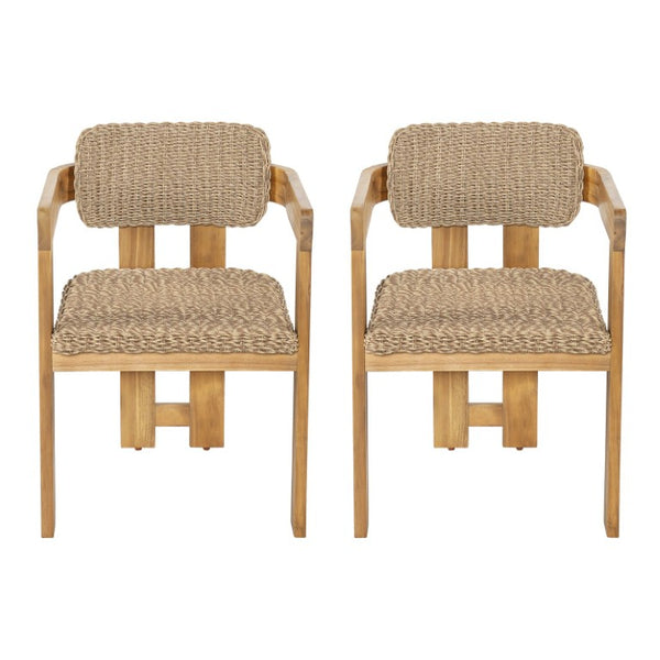 English Elm Outdoor Rattan Dining Arm Chairs with Cushions Set of 2 Acacia Aluminum Patio Light Brown, Teak 20.87 L x 22.05 W x 29.92 H N778P348862T