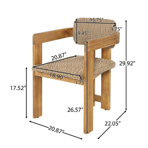 English Elm Outdoor Rattan Dining Arm Chairs with Cushions Set of 2 Acacia Aluminum Patio Light Brown, Teak 20.87 L x 22.05 W x 29.92 H N778P348862T