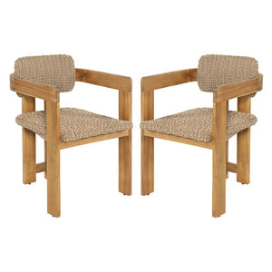 English Elm Outdoor Rattan Dining Arm Chairs with Cushions Set of 2 Acacia Aluminum Patio Light Brown, Teak 20.87 L x 22.05 W x 29.92 H N778P348862T