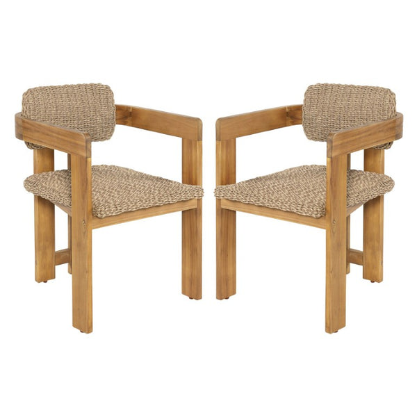 English Elm Outdoor Rattan Dining Arm Chairs with Cushions Set of 2 Acacia Aluminum Patio Light Brown, Teak 20.87 L x 22.05 W x 29.92 H N778P348862T