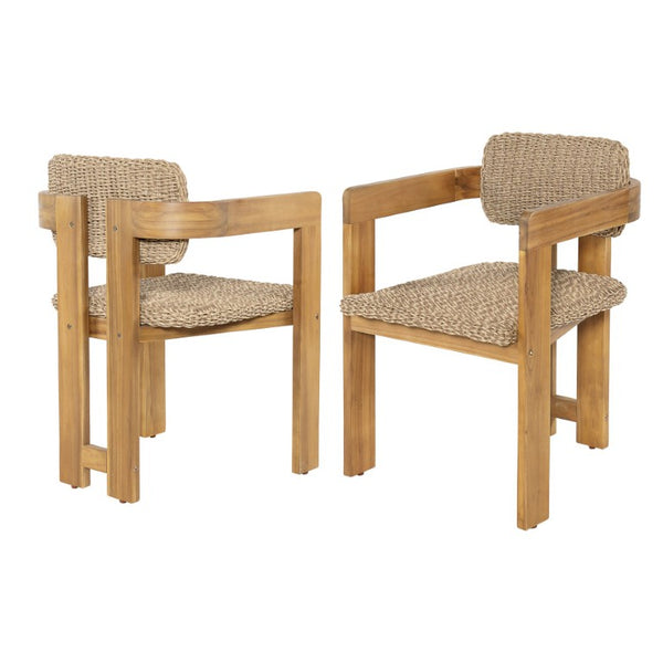English Elm Outdoor Rattan Dining Arm Chairs with Cushions Set of 2 Acacia Aluminum Patio Light Brown, Teak 20.87 L x 22.05 W x 29.92 H N778P348862T