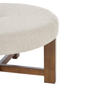 English Elm Beige Tufted Round Ottoman Solid Wood Cross Base Living Room Coffee Table Footrest N778P369757B