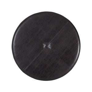 English Elm Round Tufted Faux Leather Ottoman with Walnut Cross Leg Base for Living Room N778P369757D