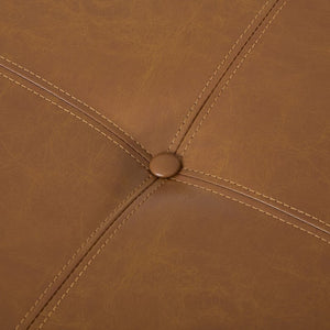 English Elm Round Tufted Faux Leather Ottoman with Walnut Cross Legs for Living Room Decor N778P369757L