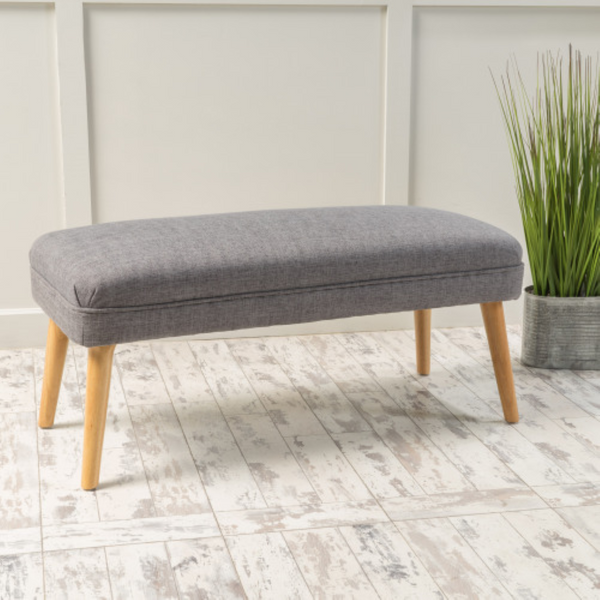 English Elm 38 Inch Rectangular Linen Look Ottoman Bench with Rubberwood Legs for Bedroom N778P371013G