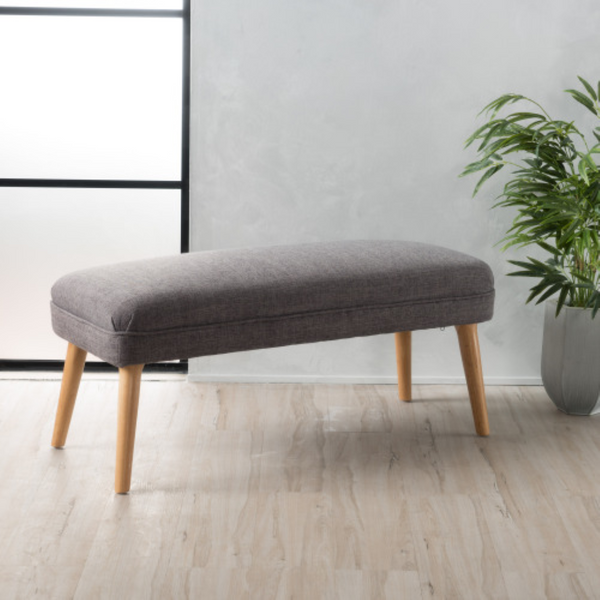 English Elm 38 Inch Rectangular Linen Look Ottoman Bench with Rubberwood Legs for Bedroom N778P371013G