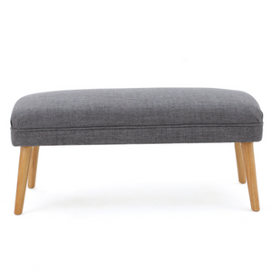 English Elm 38 Inch Rectangular Linen Look Ottoman Bench with Rubberwood Legs for Bedroom N778P371013G