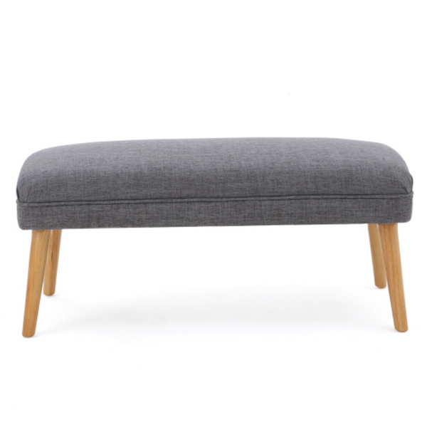 English Elm 38 Inch Rectangular Linen Look Ottoman Bench with Rubberwood Legs for Bedroom N778P371013G