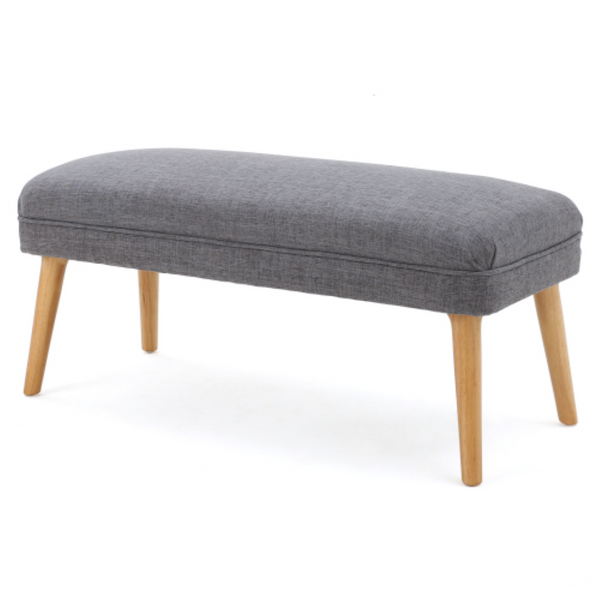 English Elm 38 Inch Rectangular Linen Look Ottoman Bench with Rubberwood Legs for Bedroom N778P371013G