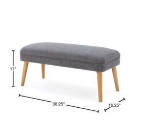 English Elm 38 Inch Rectangular Linen Look Ottoman Bench with Rubberwood Legs for Bedroom N778P371013G