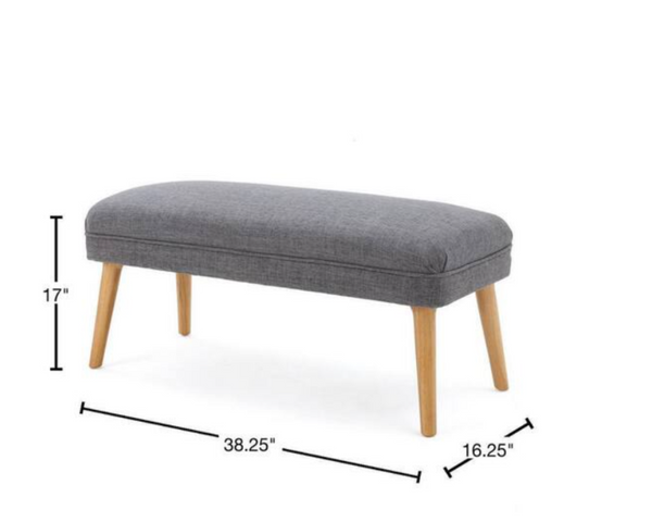 English Elm 38 Inch Rectangular Linen Look Ottoman Bench with Rubberwood Legs for Bedroom N778P371013G