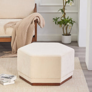 English Elm Nova Hexa Chenille Hexagon Ottoman Solid Wood Base Geometric Accent Footrest for Living Rooms N778P379210B