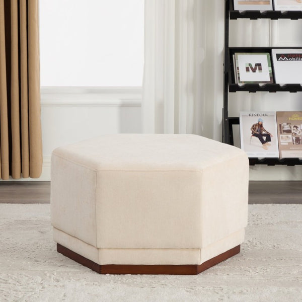 English Elm Nova Hexa Chenille Hexagon Ottoman Solid Wood Base Geometric Accent Footrest for Living Rooms N778P379210B
