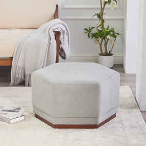 English Elm Nova Hexa Hexagonal Accent Stool Gray Fabric Cushion Walnut Wood Base Modern Living N778P379210G