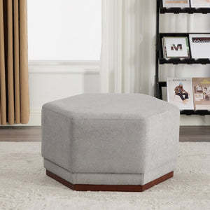 English Elm Nova Hexa Hexagonal Accent Stool Gray Fabric Cushion Walnut Wood Base Modern Living N778P379210G