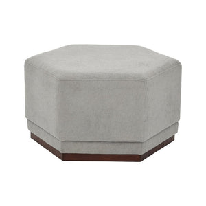 English Elm Nova Hexa Hexagonal Accent Stool Gray Fabric Cushion Walnut Wood Base Modern Living N778P379210G
