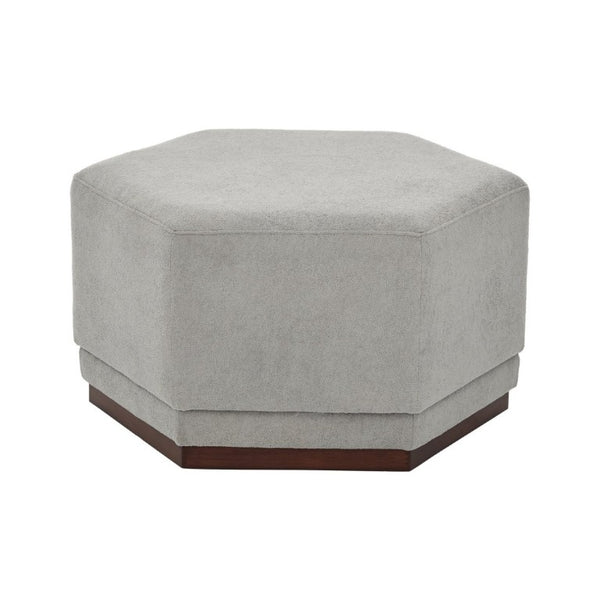 English Elm Nova Hexa Hexagonal Accent Stool Gray Fabric Cushion Walnut Wood Base Modern Living N778P379210G