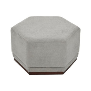 English Elm Nova Hexa Hexagonal Accent Stool Gray Fabric Cushion Walnut Wood Base Modern Living N778P379210G