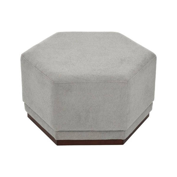 English Elm Nova Hexa Hexagonal Accent Stool Gray Fabric Cushion Walnut Wood Base Modern Living N778P379210G
