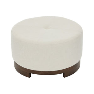 English Elm Monroe Round Beige Fabric Ottoman Walnut Wood Base Footrest Accent Living Room N778P379226B
