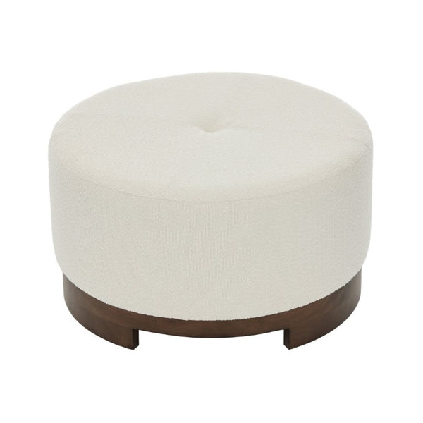 English Elm Monroe Round Beige Fabric Ottoman Walnut Wood Base Footrest Accent Living Room N778P379226B