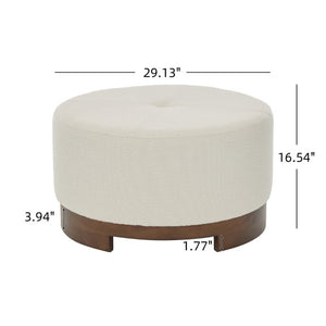 English Elm Monroe Round Beige Fabric Ottoman Walnut Wood Base Footrest Accent Living Room N778P379226B