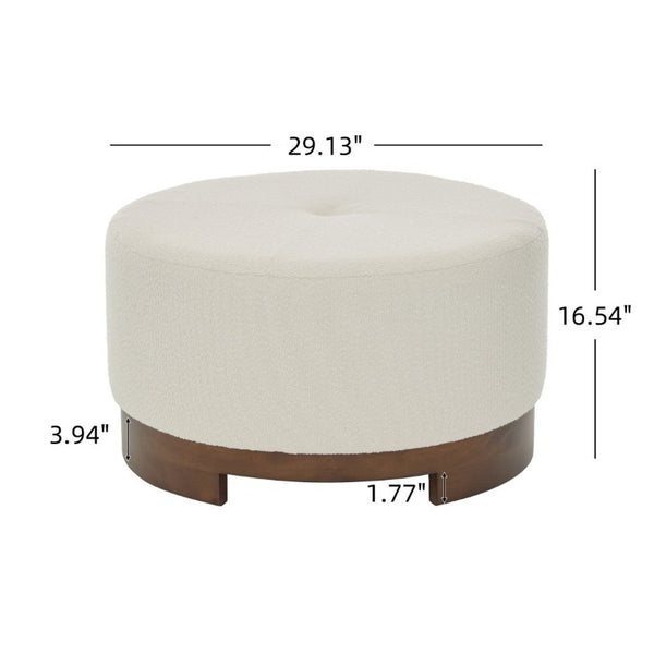 English Elm Monroe Round Beige Fabric Ottoman Walnut Wood Base Footrest Accent Living Room N778P379226B