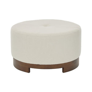 English Elm Monroe Round Beige Fabric Ottoman Walnut Wood Base Footrest Accent Living Room N778P379226B