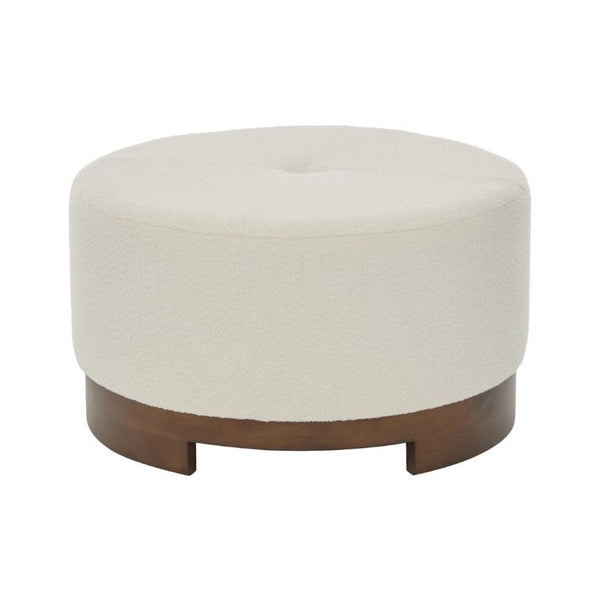 English Elm Monroe Round Beige Fabric Ottoman Walnut Wood Base Footrest Accent Living Room N778P379226B