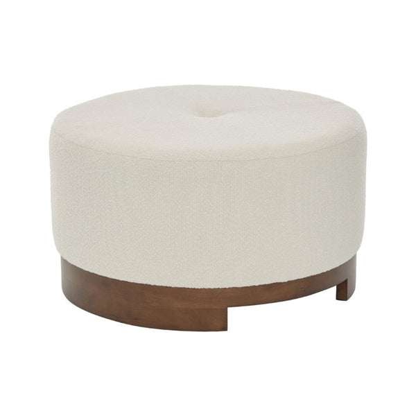 English Elm Monroe Round Beige Fabric Ottoman Walnut Wood Base Footrest Accent Living Room N778P379226B
