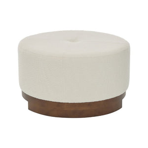 English Elm Monroe Round Beige Fabric Ottoman Walnut Wood Base Footrest Accent Living Room N778P379226B