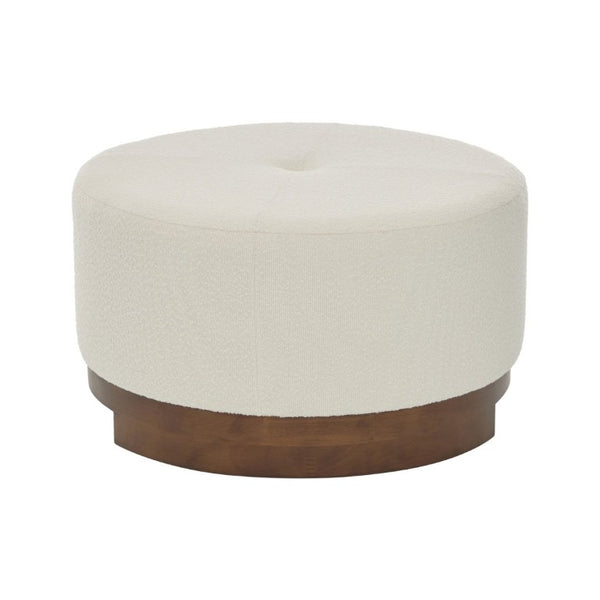 English Elm Monroe Round Beige Fabric Ottoman Walnut Wood Base Footrest Accent Living Room N778P379226B